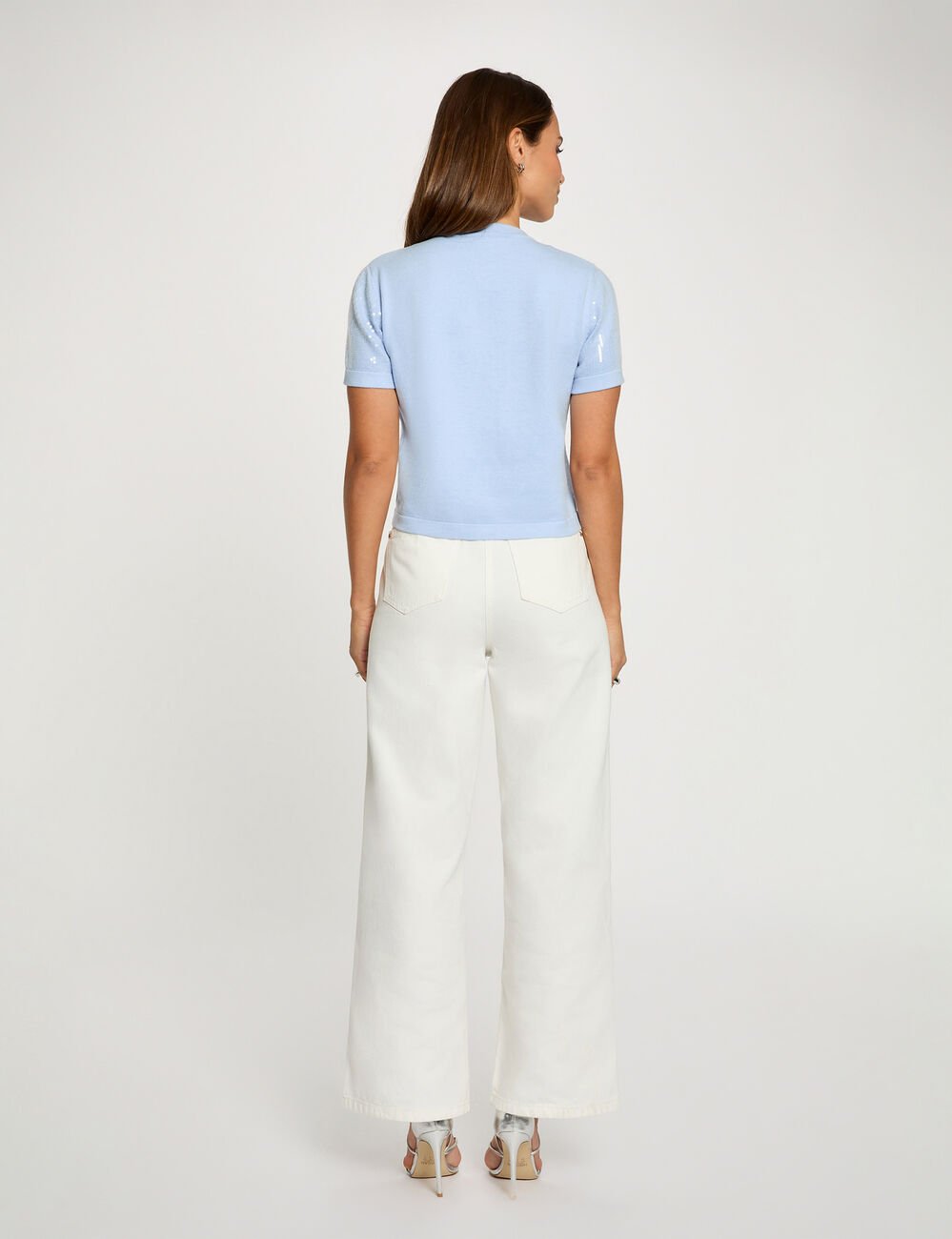 Gilet col rond sequins bleu ciel femme