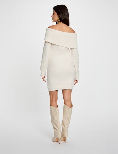 Robe courte col bardot ivoire femme
