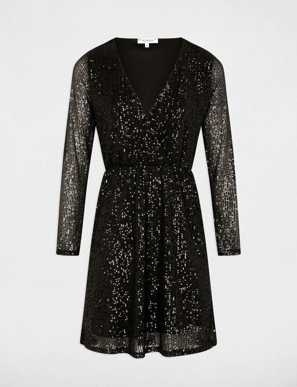 Robe courte ajustée sequins noir femme