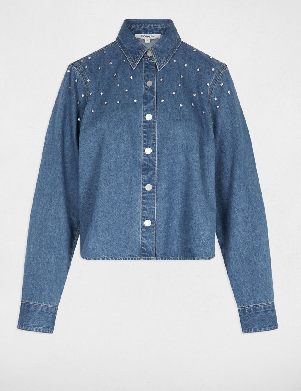 Chemise courte cabochons denim stone femme