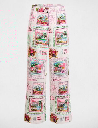 Wijde broek met print meerkleurig vrouw