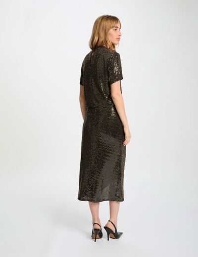 T-shirt sequins col montant jaune or femme