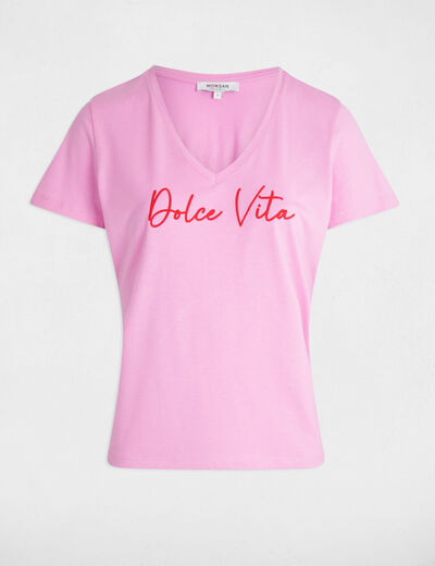 T-shirt à inscription rose femme