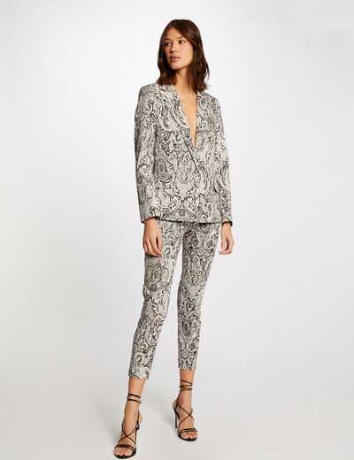 Pantalon ajust&eacute; imprim&eacute; cachemire noir femme