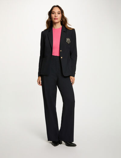 Pantalon droit taille haute bleu marine femme