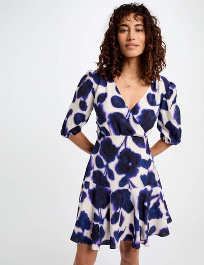 Korte uitlopende jurk met bloemenprint meerkleurig vrouw