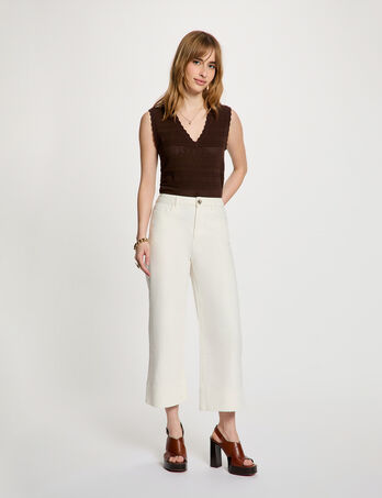 Pantacourt large taille haute blanc femme