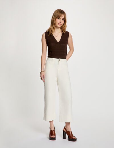 Pantacourt large taille haute blanc femme