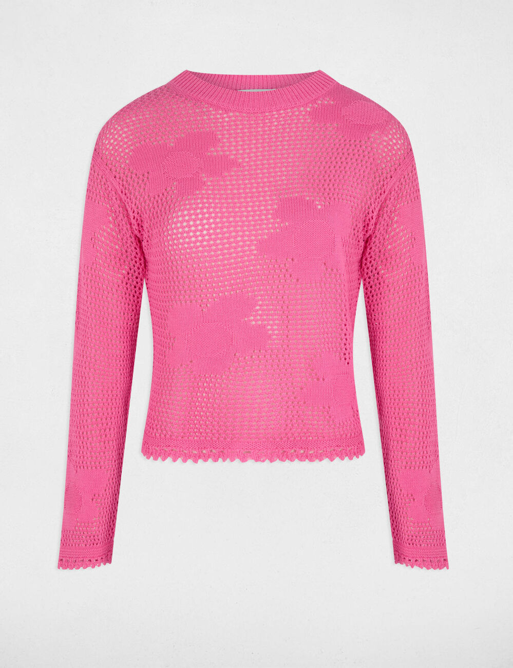 Trui met ronde hals en ajour roze vrouw