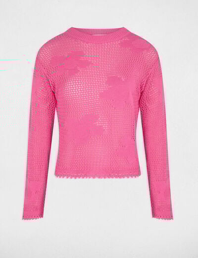 Pull col rond ajouré rose femme