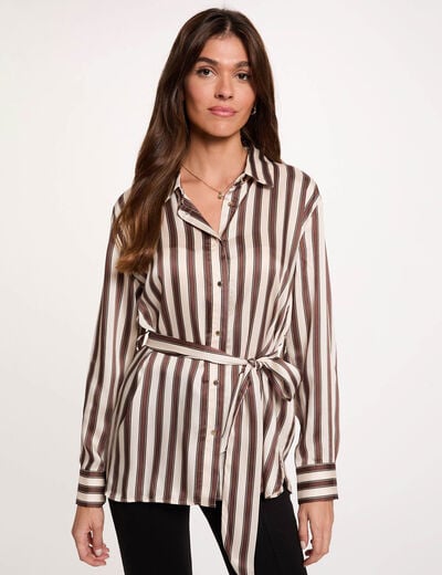 Chemise ray&eacute;e ceintur&eacute;e multicolore femme