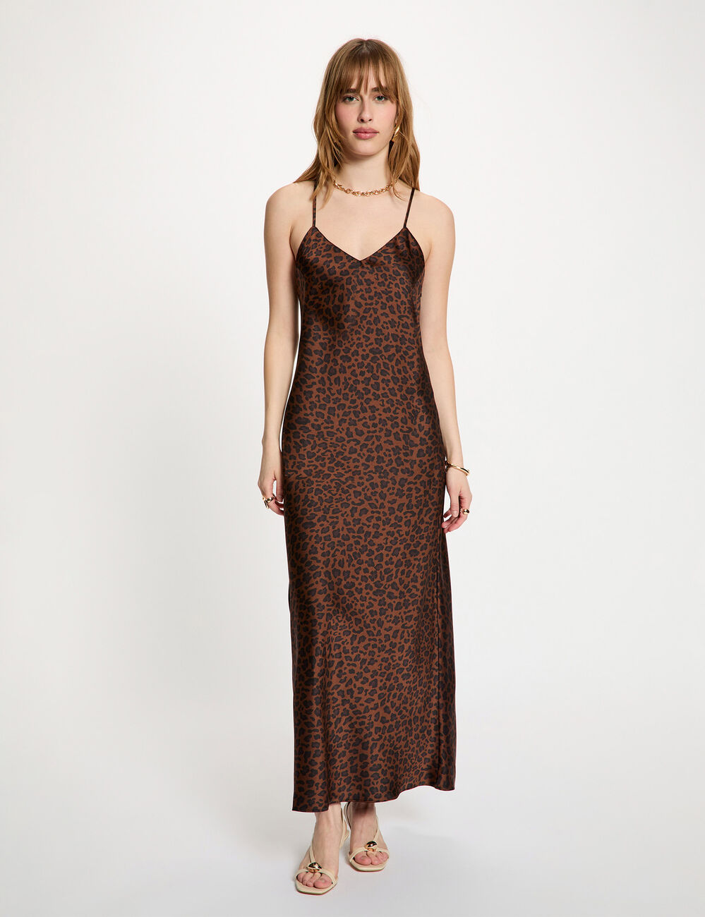 Robe satin&eacute;e col v multicolore femme