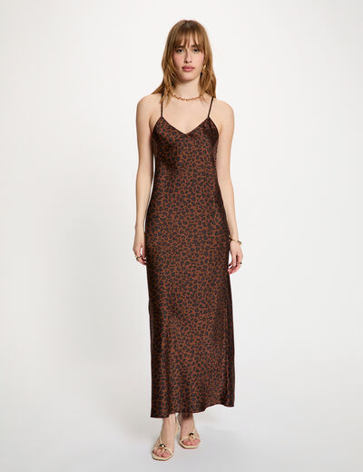 Robe satin&eacute;e col v multicolore femme