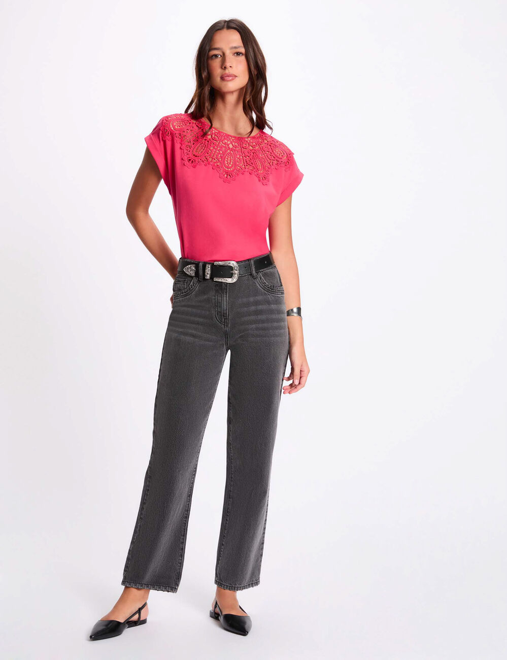 T-shirt met korte mouwen fuchsia roze vrouw