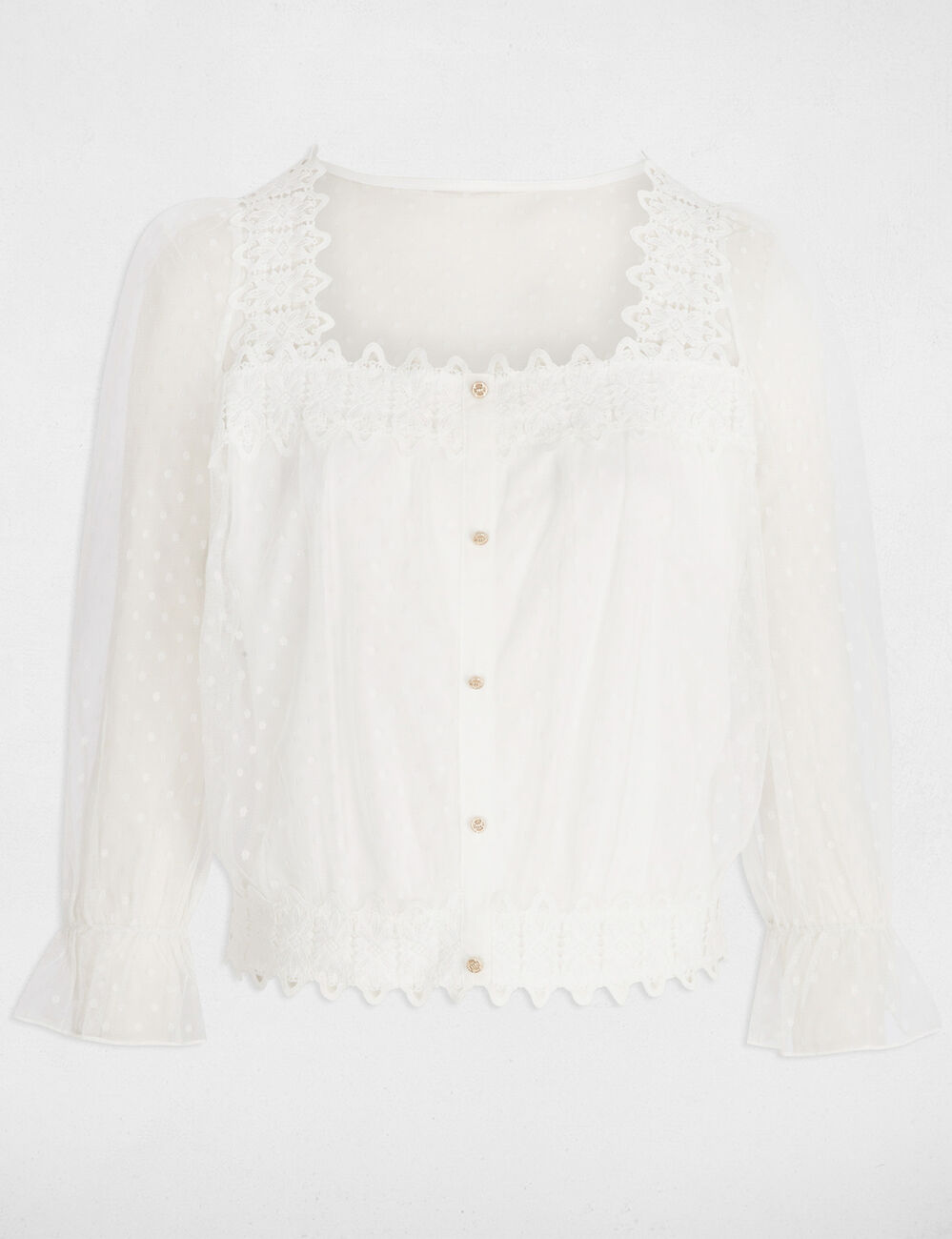 T-shirt manches 3/4 plumetis blanc femme