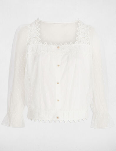 T-shirt manches 3/4 plumetis blanc femme