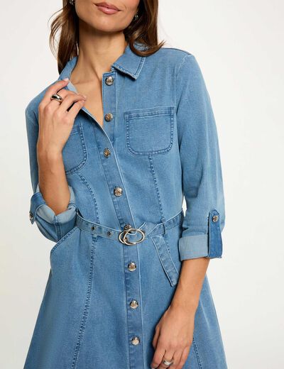 Robe courte ajust&eacute;e denim stone femme