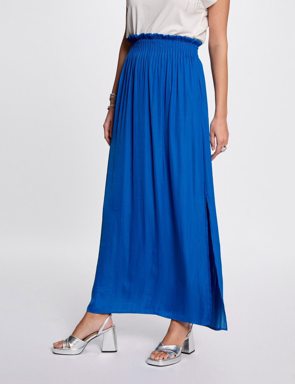 Lange rok met elastische taille bleu electrique vrouw