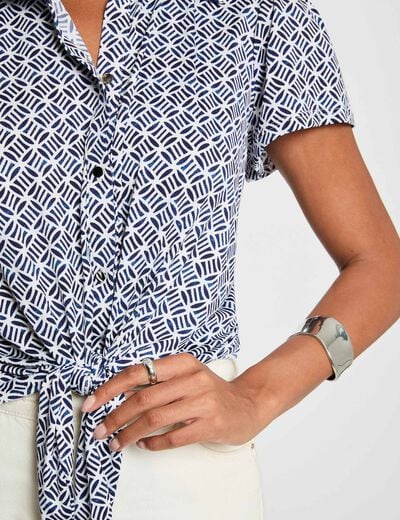Chemise nou&eacute;e col &agrave; revers blanc femme