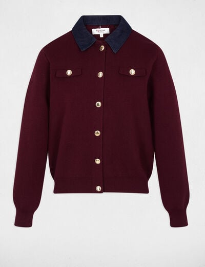 Gilet court col &agrave; revers prune femme