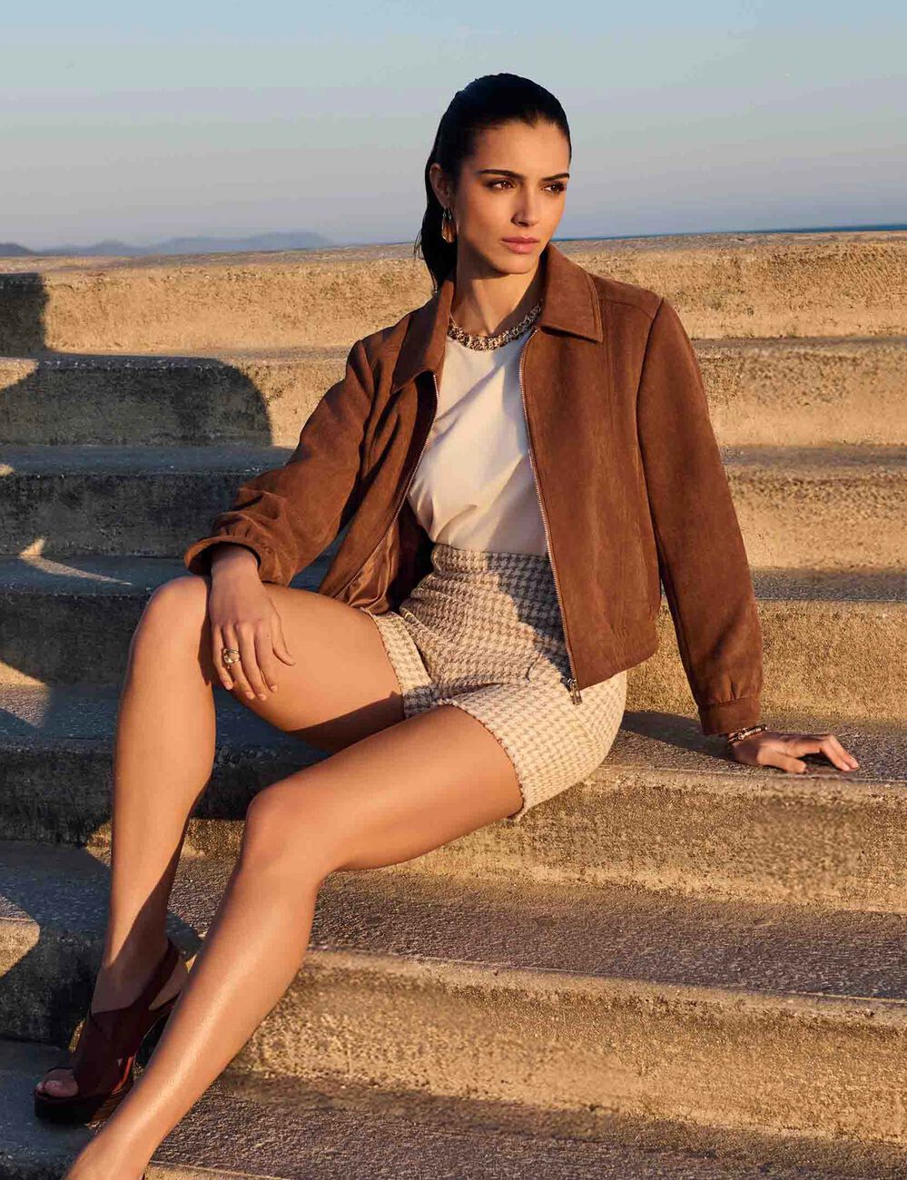 Blouson suédine marron cognac femme