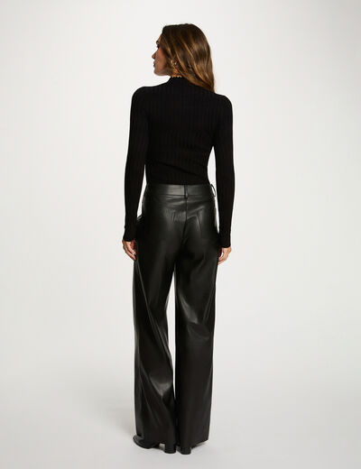 Pantalon large taille haute noir femme