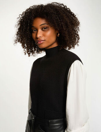 Pull court sans manches noir femme