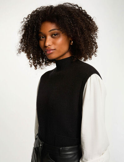 Pull court sans manches noir femme