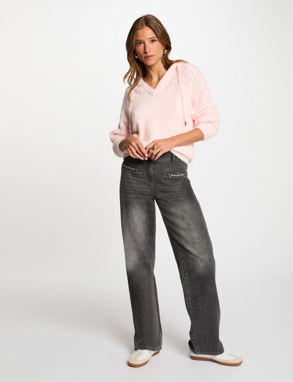 Pull à capuche rose clair femme