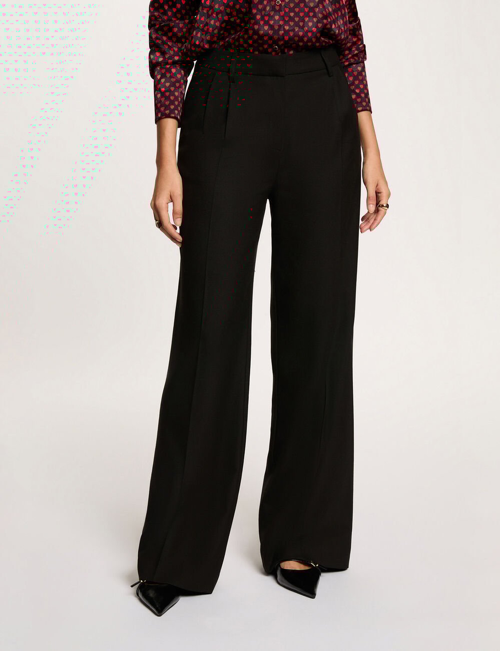 Pantalon large &agrave; pinces noir femme