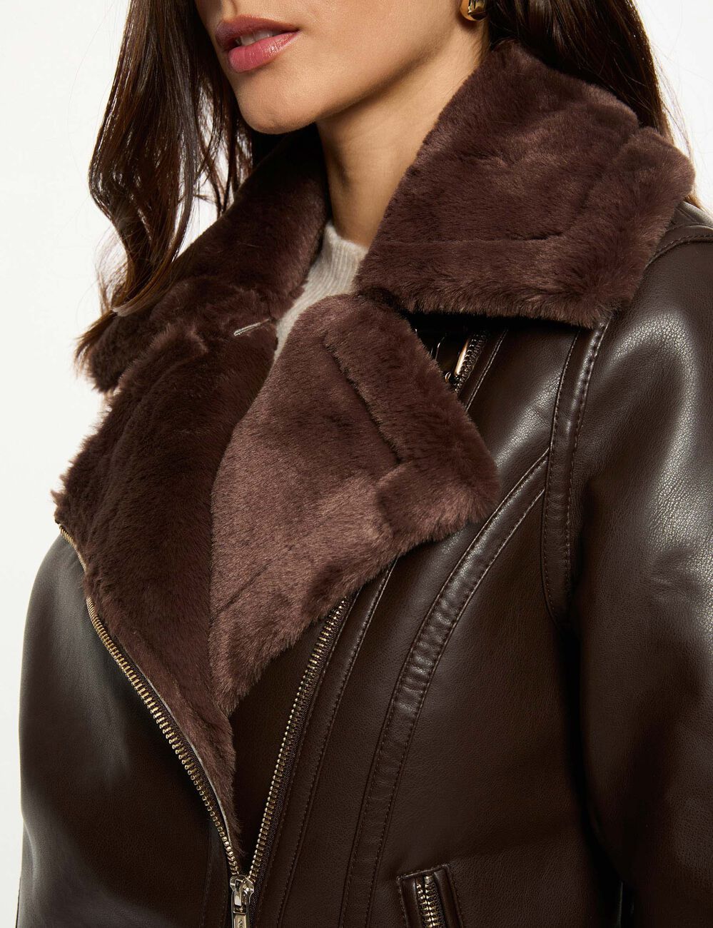 Oversized jack van imitatieleer donker bruin vrouw