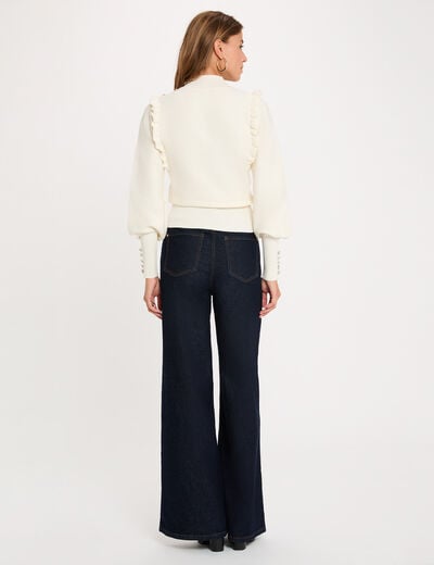 Pull manches longues avec volants ivoire femme