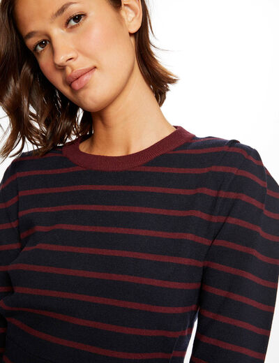 Pull manches longues à rayures marine femme