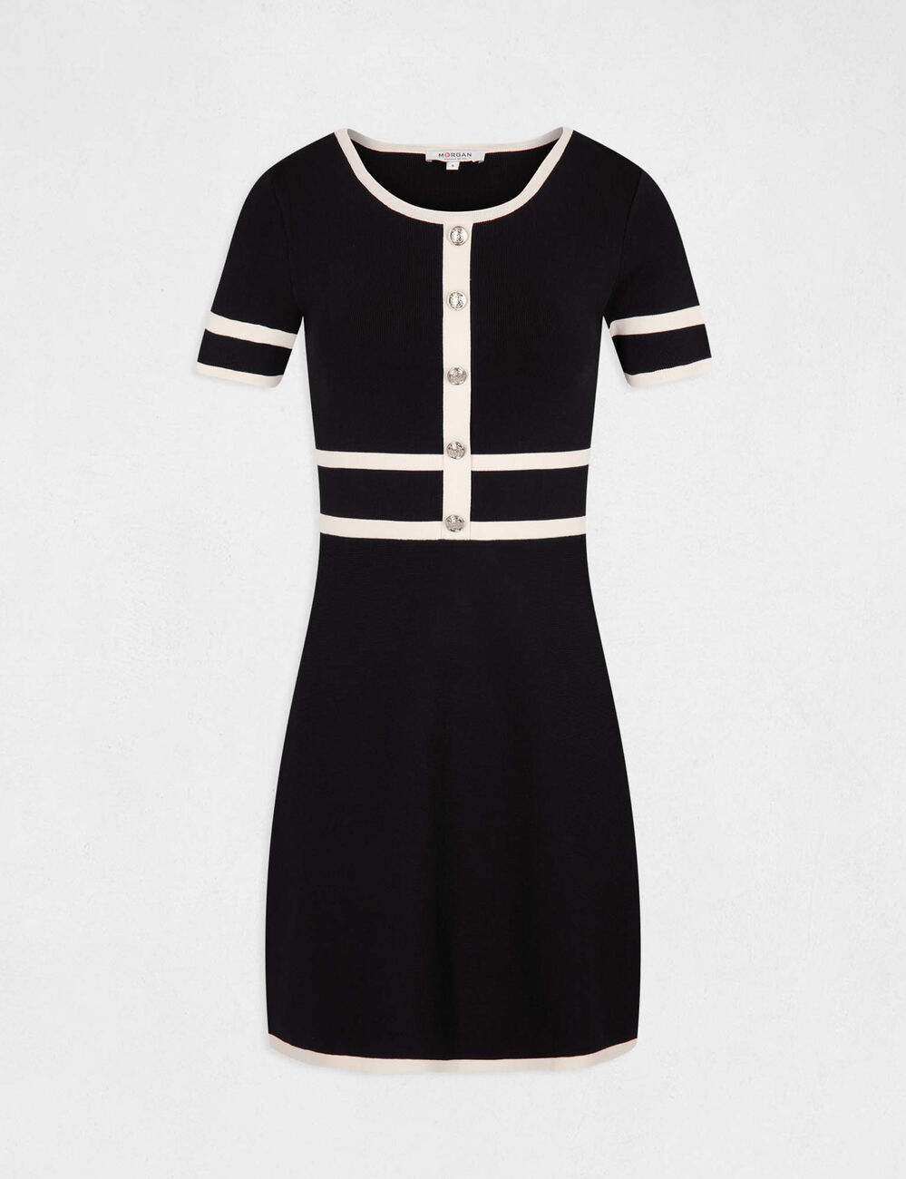 Robe pull droite manches courtes noir femme