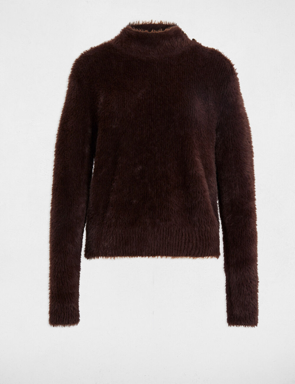 Pull court ajusté marron foncé femme