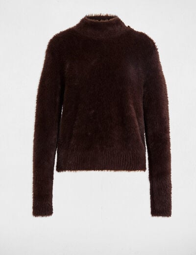 Pull court ajusté marron foncé femme