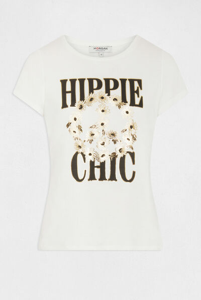 T-shirt met korte mouwen en opschrift ecru vrouw