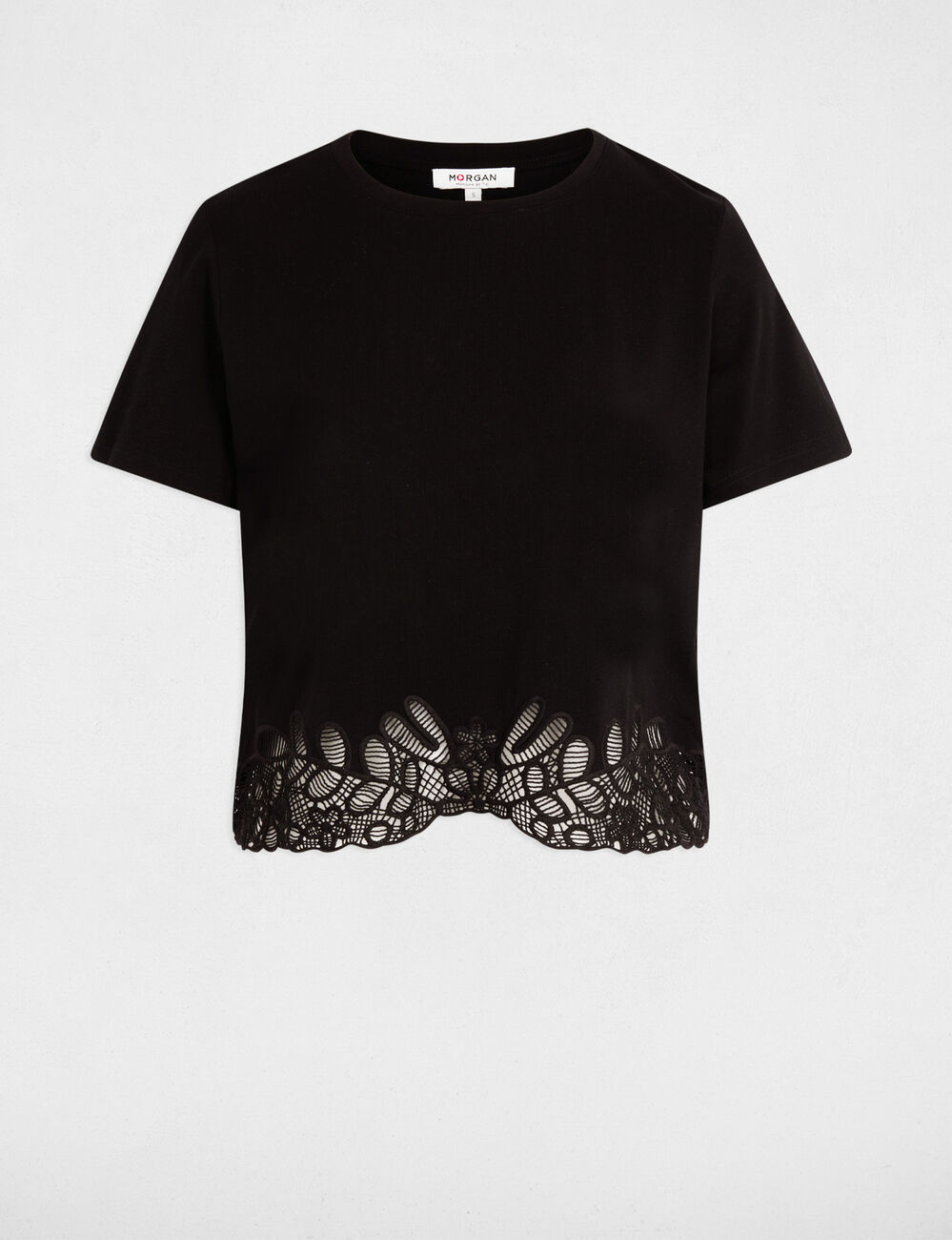 Geborduurd T-shirt met ronde hals zwart vrouw