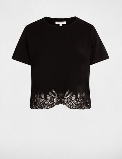Geborduurd T-shirt met ronde hals zwart vrouw