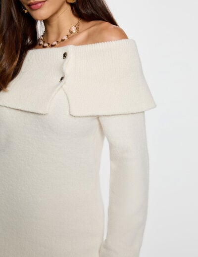 Robe courte col bardot ivoire femme