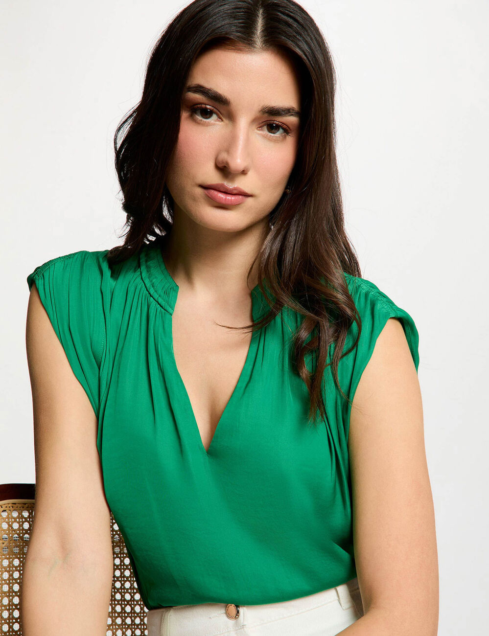 Blouse met korte mouwen weide groen vrouw