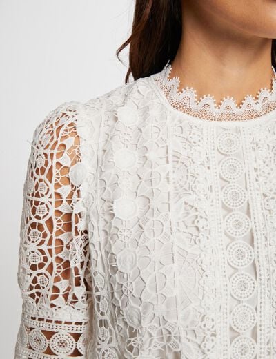 Blouse manches courtes en dentelle ivoire femme