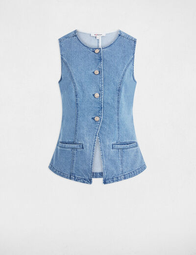 Mouwloos spijkerjack dubbel stone washed denim vrouw