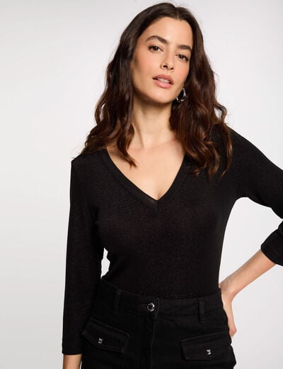 T-shirt met 3/4 mouwen zwart vrouw
