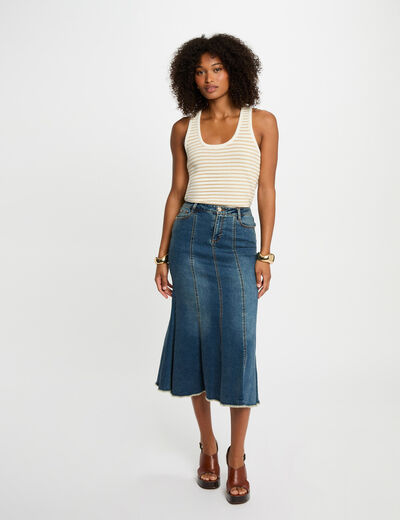 Jupe midi ajustée en jean denim stone femme