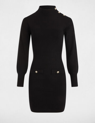 Robe courte col roulé noir femme