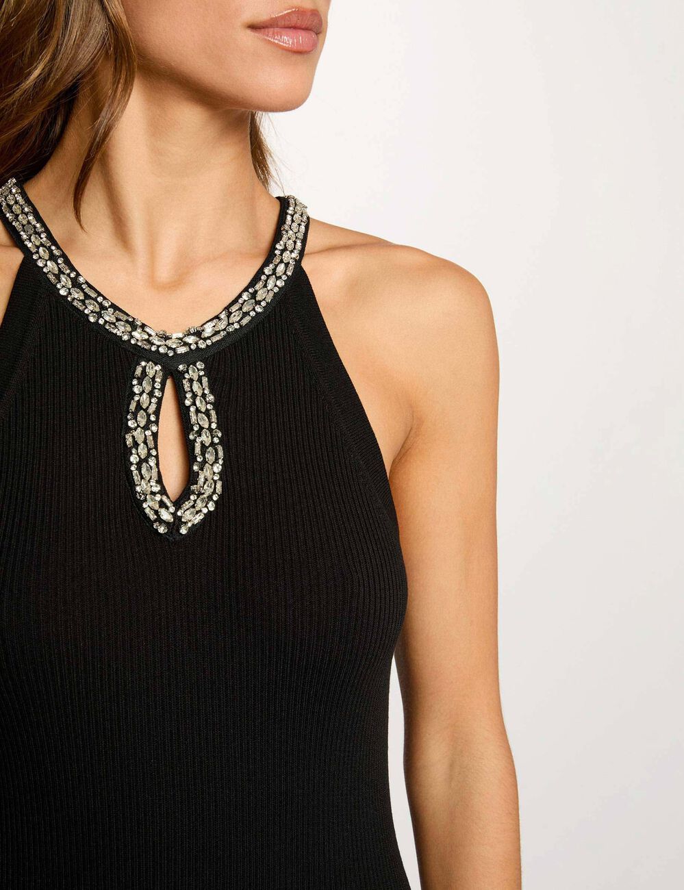 Robe tricot longue cintr&eacute;e noir femme