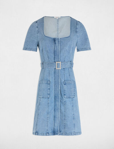 Robe courte droite en jean denim double stone femme