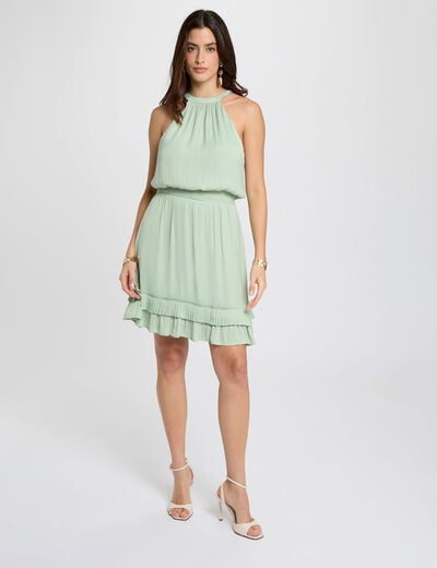 Robe courte col montant vert pastel femme