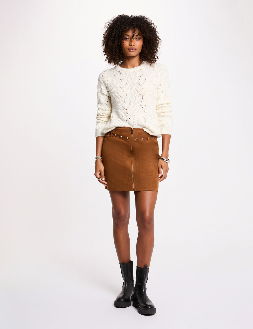 Pull maille fantaisie ivoire femme